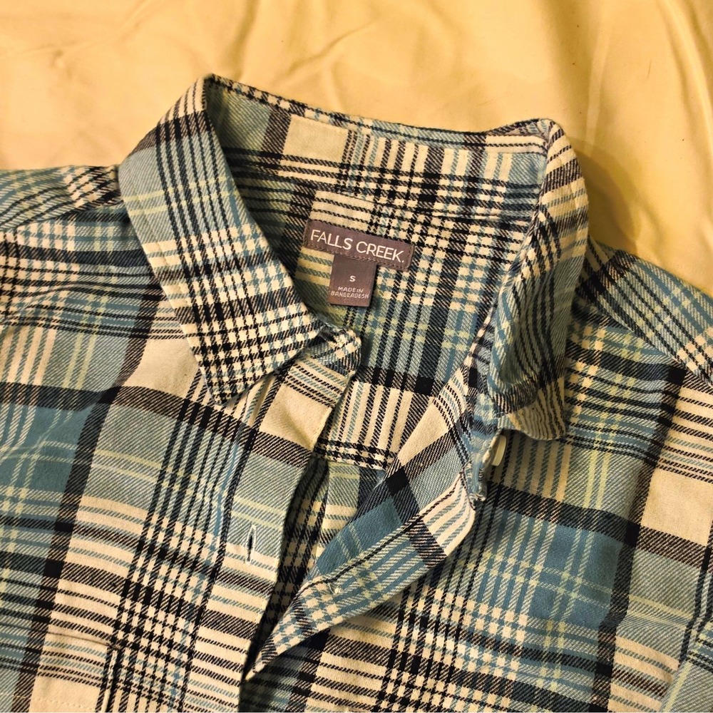 Falls Creek Men's Plaid Flannel Long Sleeve Button-Up Shirt Blue/White S #25